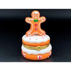 Sparkly Gingerbread Man Trinket Box - Hinged Porcelain Christmas Keepsake